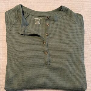 American Eagle Olive Waffle Knit Top